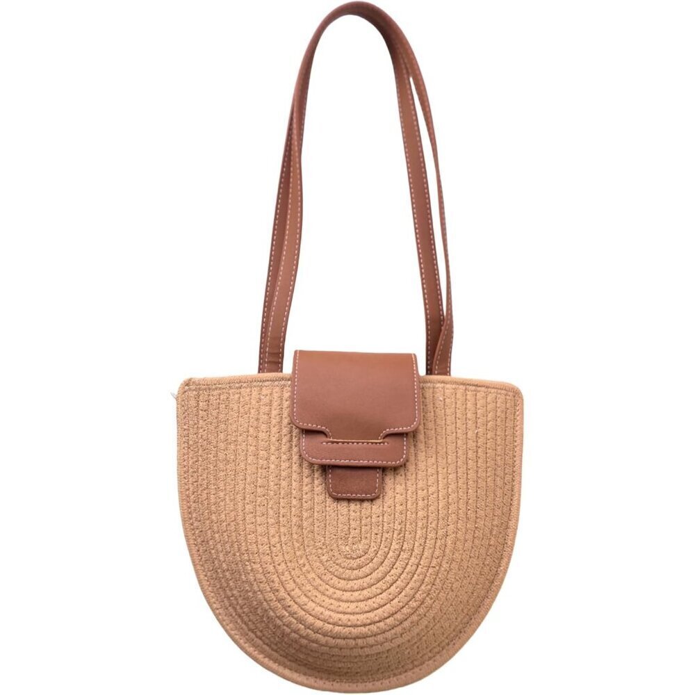 Women's Cotton Blend Crossbody Bag Semi-circular Woven Shoulder Handbag
